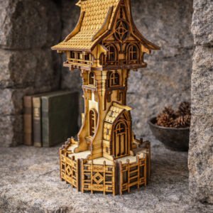 Flying Nautilus displays a dark fairy tower in a stone shelf cubby opening